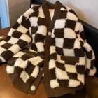 Chessboard Pattern Buttoned Cardigan