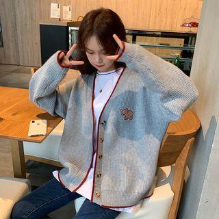 Embroidered Cardigan Gray - One Size
