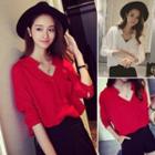 Split-neck Long-sleeve Blouse