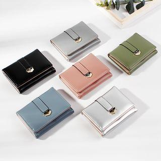 Faux Leather Push Button Tri-fold Wallet