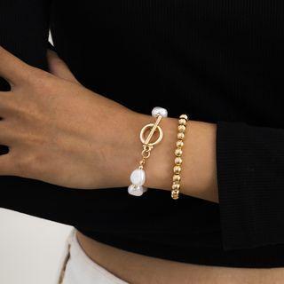 Layered Faux Pearl Beaded Bracelet