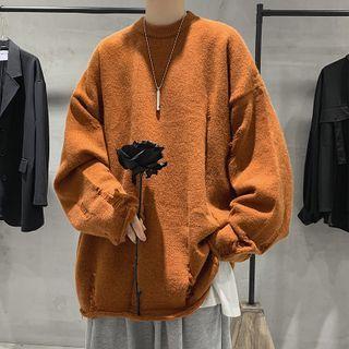 Round-neck Plain Ripped Knitted Sweater