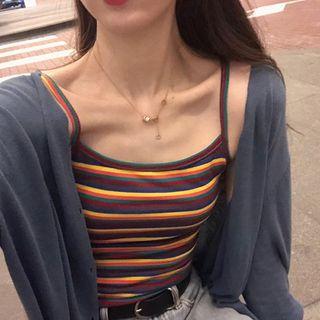 Striped Camisole Top / Plain Cardigan