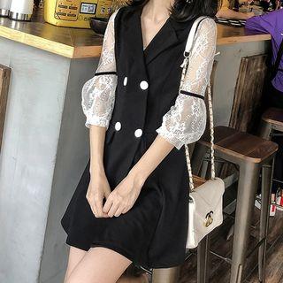 Lace Panel 3/4 Sleeve Mini A-line Dress