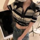 Short-sleeve Stripe Cropped Top Black - One Size