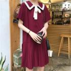 Short-sleeve Collared Pleated A-line Dress