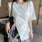 Elbow-sleeve Slit-hem Knit Top