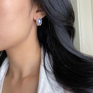 Oval Shell Earring 1 Pair - S925silver - Silver - One Size