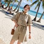 Elbow-sleeve Flap-pocket Playsuit