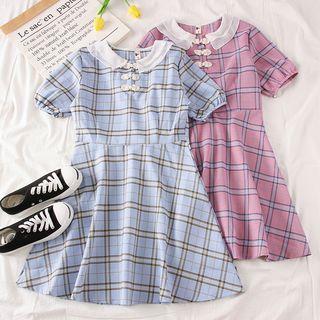 Peter Pan-collar Frog-button Mini Dress
