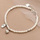Lettering Heart Sterling Silver Faux Pearl Bracelet 1 Pc - Silver & Off-white - One Size