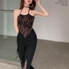 Halter Neck Top / Lace Panel Wide-leg Pants