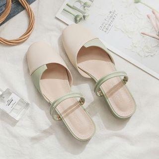 Color Panel Chunky-heel Mules