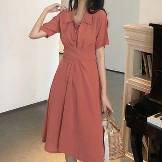 Tie-back Short-sleeve Midi Chiffon Dress