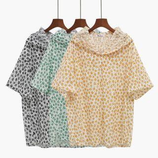 Floral Lace Hooded Oversized Shirt