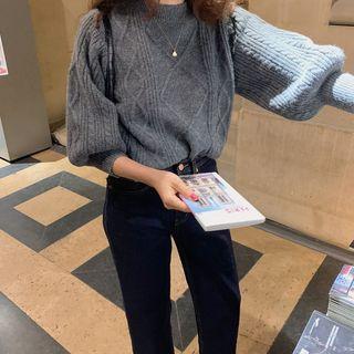 Puff-sleeve Cable Knit Top