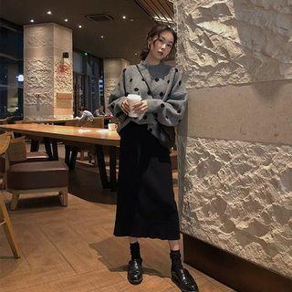 Long Sleeve Dot Knit Sweater / Plain Long Dress