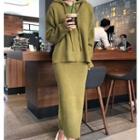 Set: Hooded Sweater + Midi H-line Knit Skirt