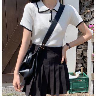 Contrast-trim Short-sleeve Polo Shirt / Pleated Skirt