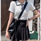 Contrast-trim Short-sleeve Polo Shirt / Pleated Skirt