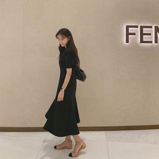 Shirtwaist Long Mermaid Dress Black - One Size