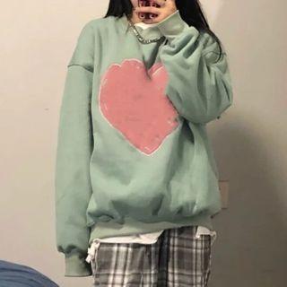 Couple Matching Heart Sweatshirt Aqua Green - One Size