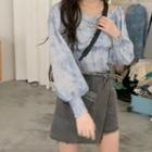 Puff-sleeve Tie Dye Blouse As Shown In Figure - One Size