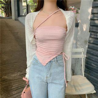 Long-sleeve Knit Shrug / Irregular Camisole Top