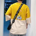 3/4-sleeve Printed Two-tone T-shirt
