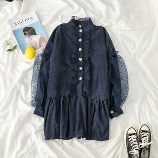 Long-sleeve Lace-panel Dress As Shown In Figure - One Size