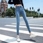 Mid Rise Washed Cropped Skinny Jeans