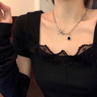 Spider Resin Drop Pendant Alloy Necklace Silver - One Size