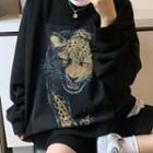 Leopard Print Sweatshirt Tiger - Black - One Size