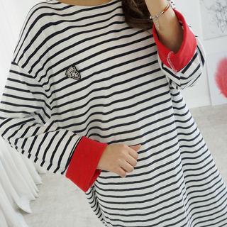 Contrast-cuff Stripe Midi T-shirt Dress With Badge