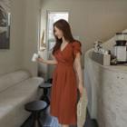 Petal-sleeve Flared Wrap Dress