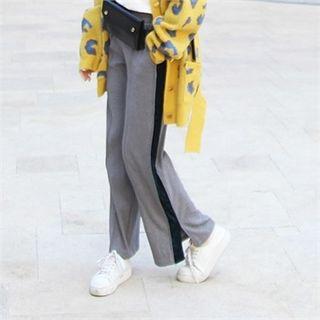 Band-waist Pipe-trim Pants Gray - One Size