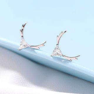 925 Sterling Silver Rhinestone Deer Earring 1 Pair - Earrings - One Size
