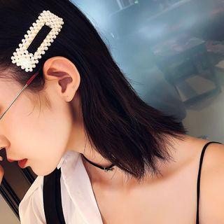 Faux Pearl Hair Clip Water Drop - Silver - One Size