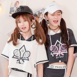 Tennis Print Cropped Short Sleeve Hoodie