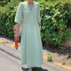 3/4-sleeve Maxi A-line Dress Green - One Size