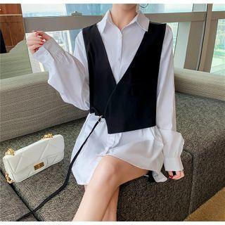 Set: Shirt + Cropped Buckled Vest