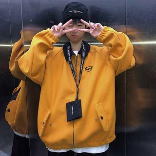 Couple Matching Lettering Zip Jacket Yellow - One Size