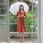 Elbow-sleeve Midi Shirtdress With Sash