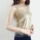 Long-sleeve Mesh Top Nude Almond - One Size