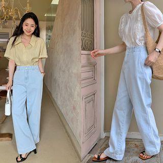 Light Wash Wide-leg Jeans Ice Blue - One Size