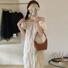 Cold-shoulder Shirred Midi Shift Dress