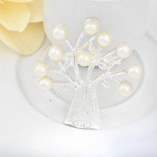 Faux Pearl Tree Brooch Silver - One Size
