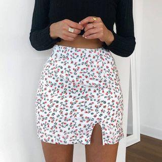 Floral Print Slit Mini Pencil Skirt