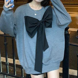 Plain Bow Accent Oversized Sweatshirt Gray - One Size