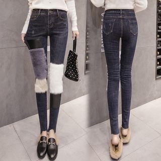 Furry Panel Skinny Jeans